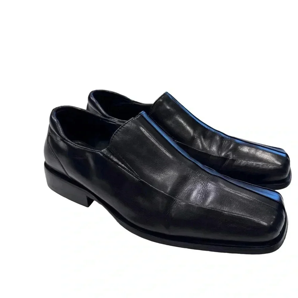 Giorgio Brutini Private Collection Black Leather Slip On Loafers 11 M ITALY